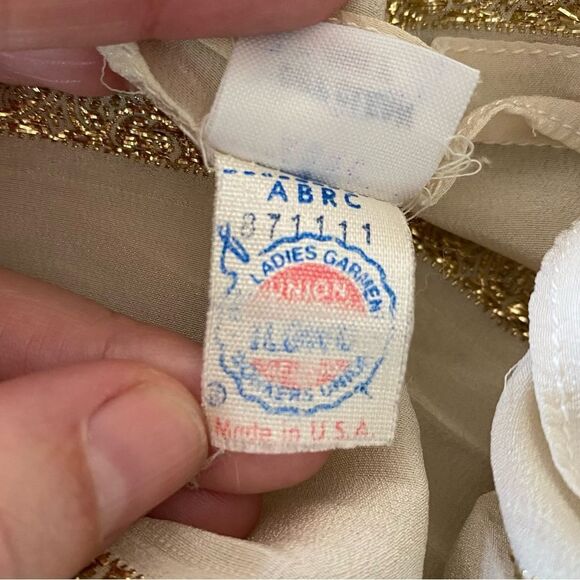 Vintage Albert Nipon Dress Cream Gold Metallic Flaw - Picture 7 of 12